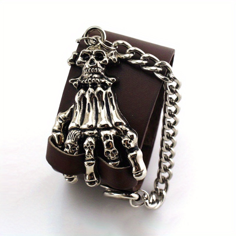 Gothic Skull Hand Wristband with Metal Chain